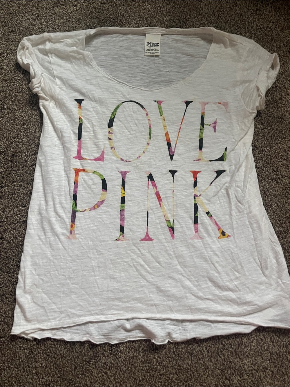 LOVE PINK Floral-Print White Scoop Neck Tee